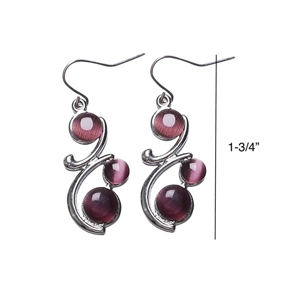 Antiqued Silver Boho Aubergine Gem Earrings - Picture 6 of 7